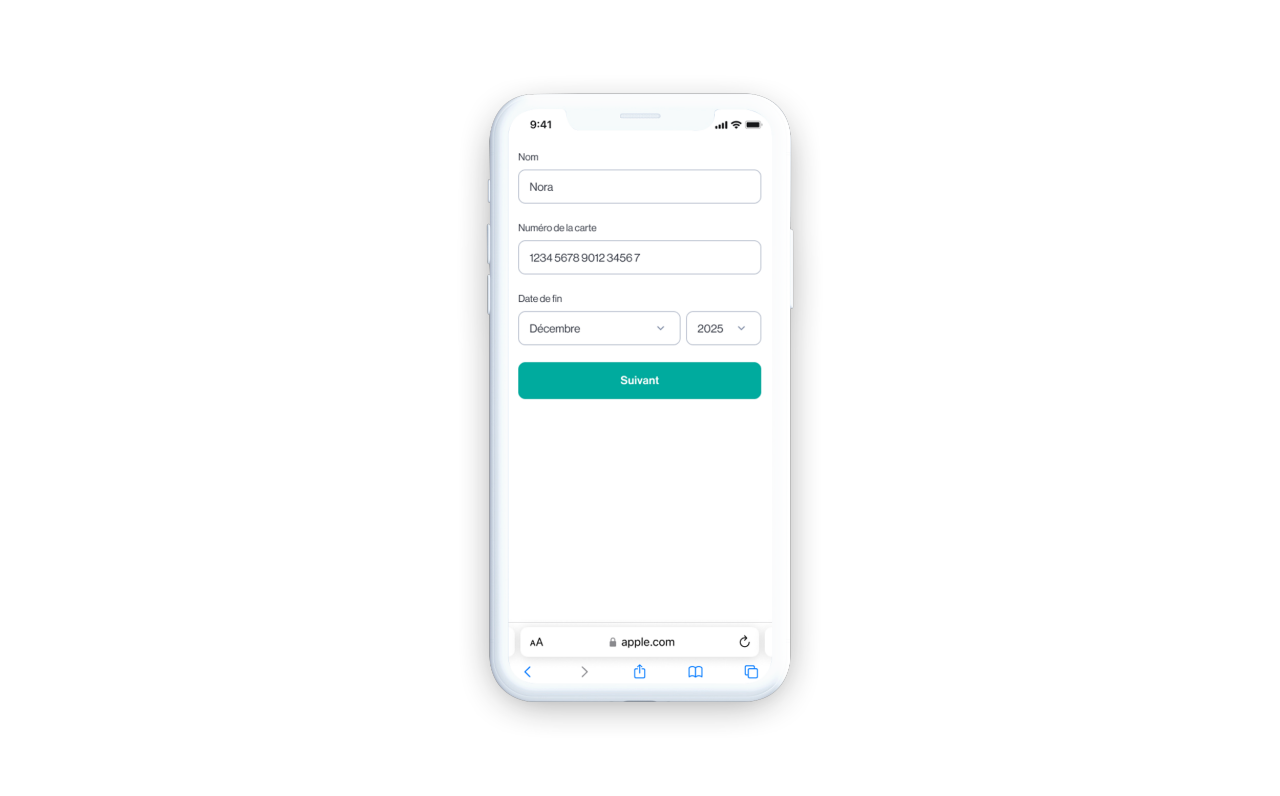 Capture d’écran de l’app Xtra illustrant où entrer vos données bancaires pour la fonction de paiement mobile Xtra. 